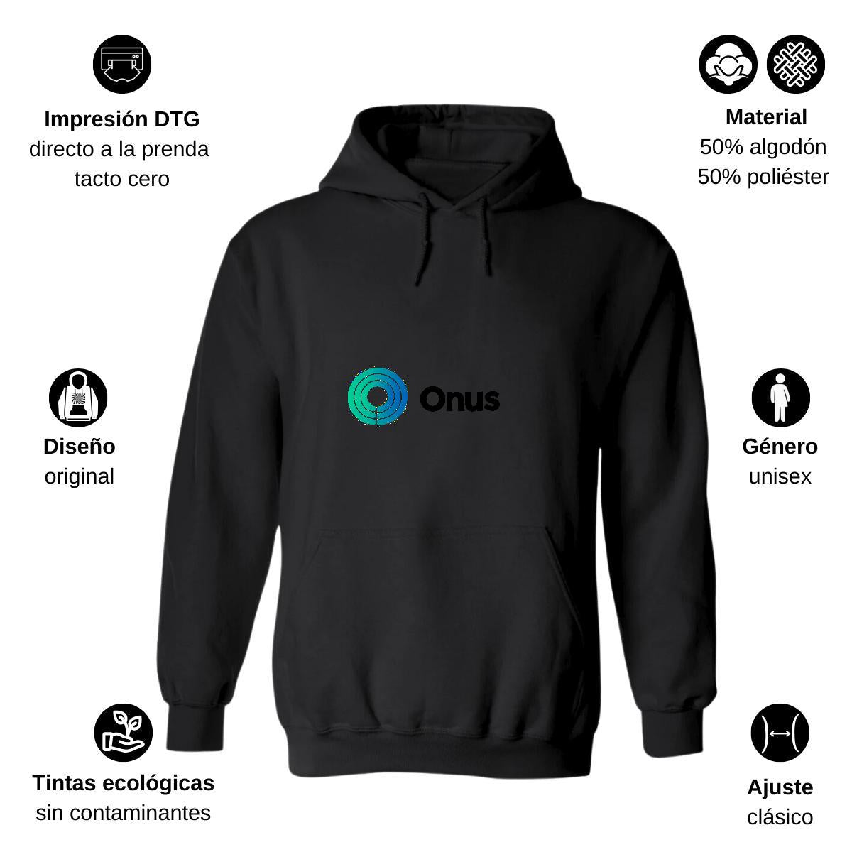 Sudadera c/Capucha Unisex Negro Personalizable Logo