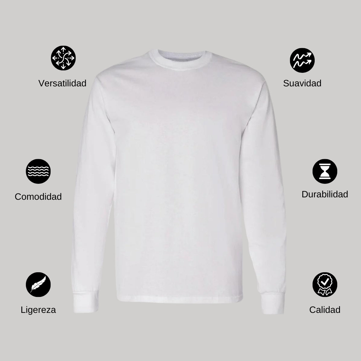 Playera Manga Larga Algodón Blanco Escudo