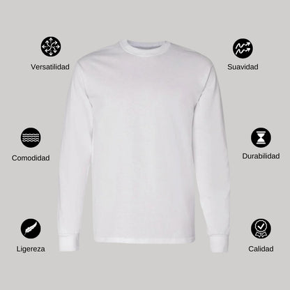 Playera Manga Larga Algodón Blanco Escudo