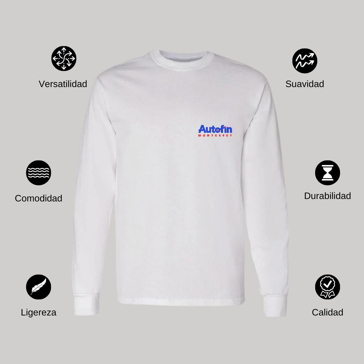 Playera Manga Larga Algodón Blanco Escudo