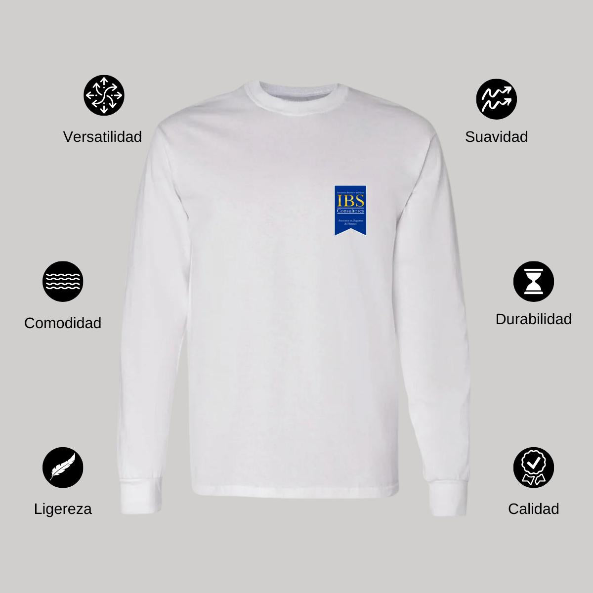 Playera Manga Larga Algodón Blanco Escudo