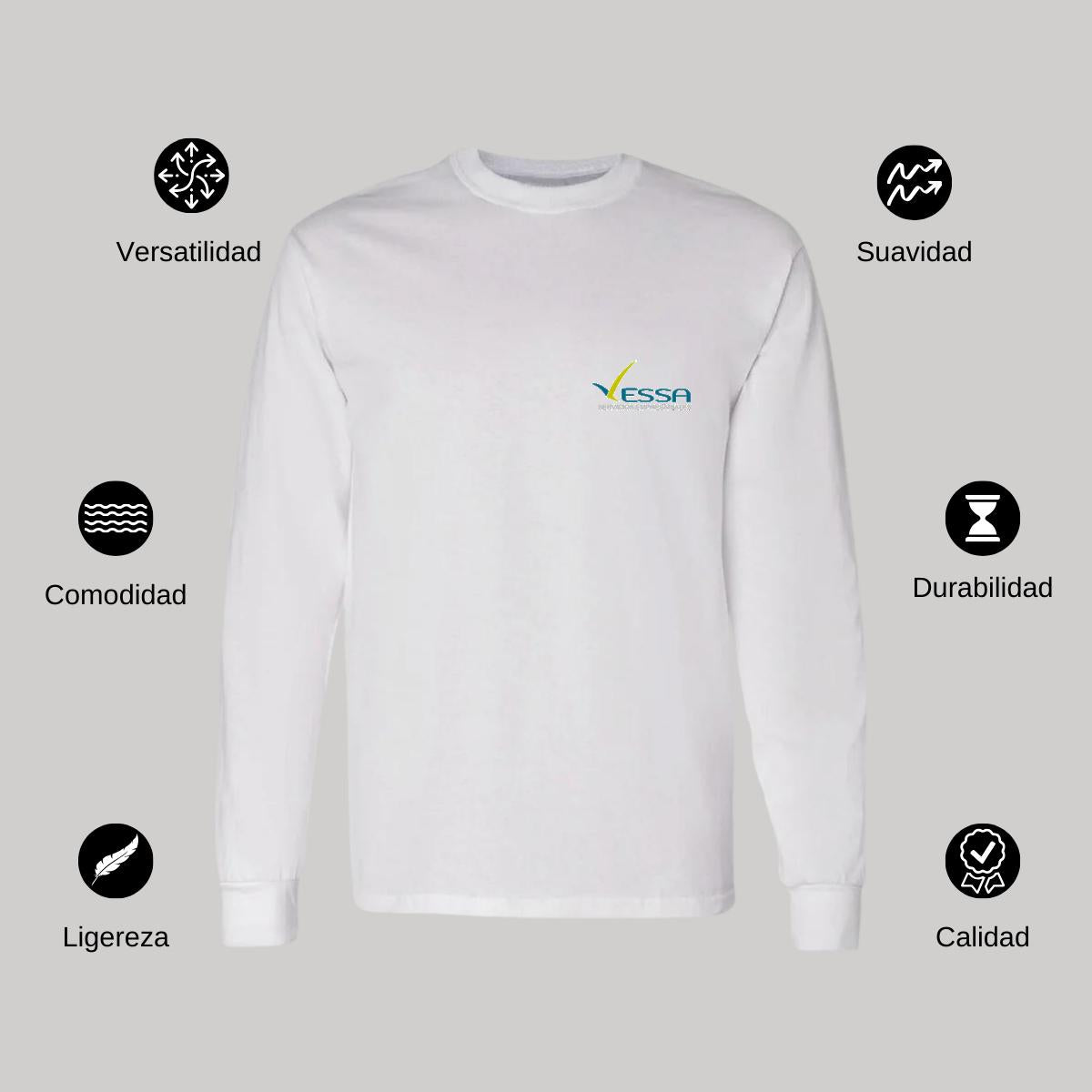 Playera Manga Larga Algodón Blanco Escudo