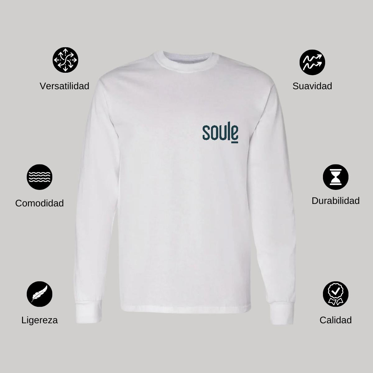 Playera Manga Larga Algodón Blanco Escudo