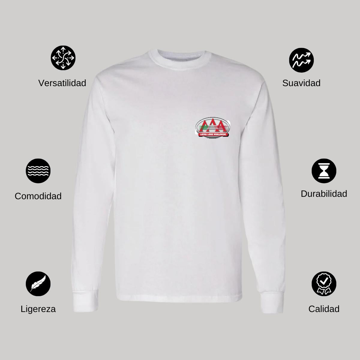 Playera Manga Larga Algodón Blanco Escudo
