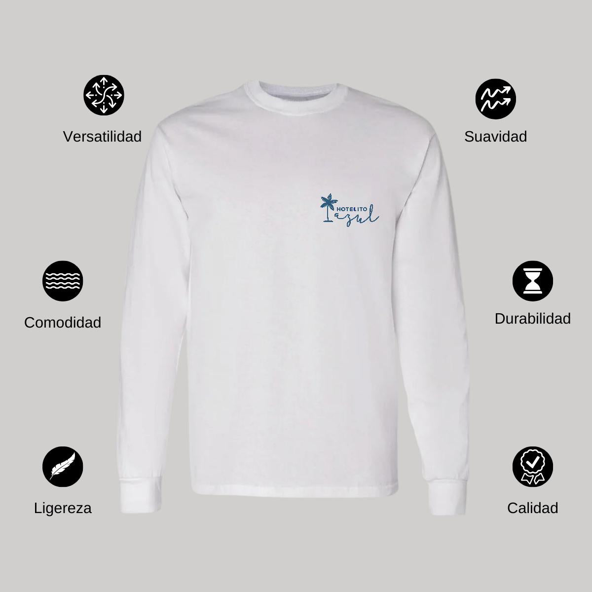 Playera Manga Larga Algodón Blanco Escudo