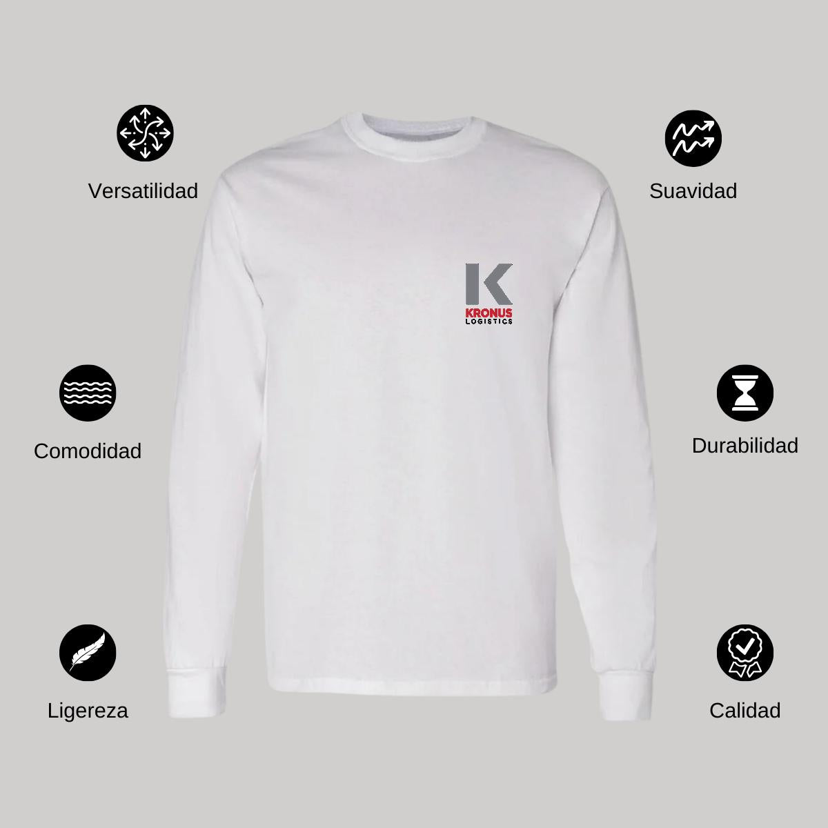 Playera Manga Larga Algodón Blanco Escudo