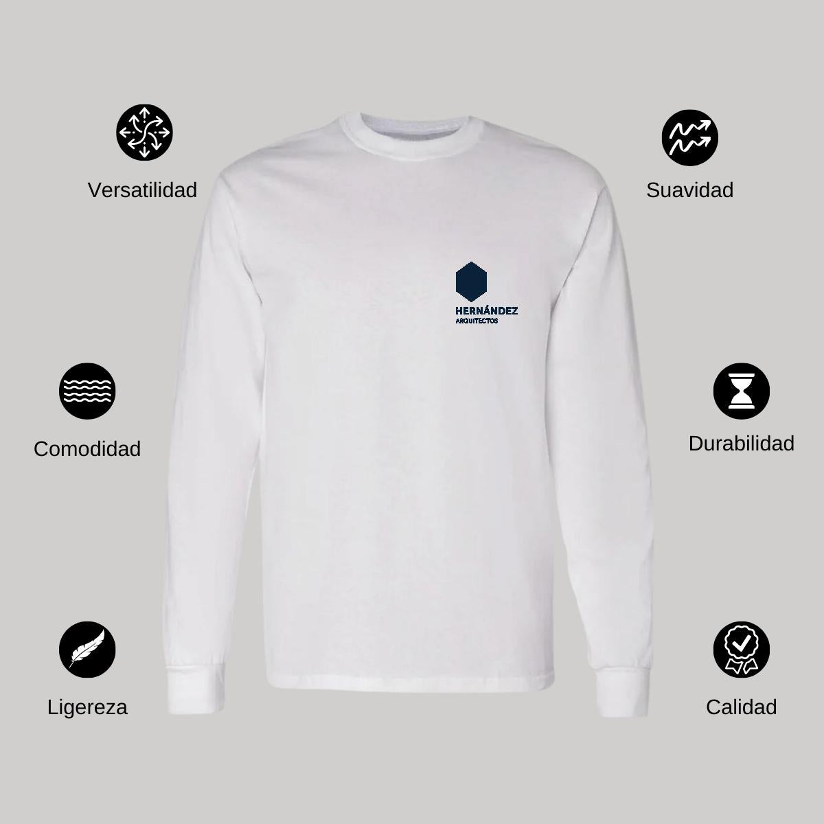 Playera Manga Larga Algodón Blanco Escudo