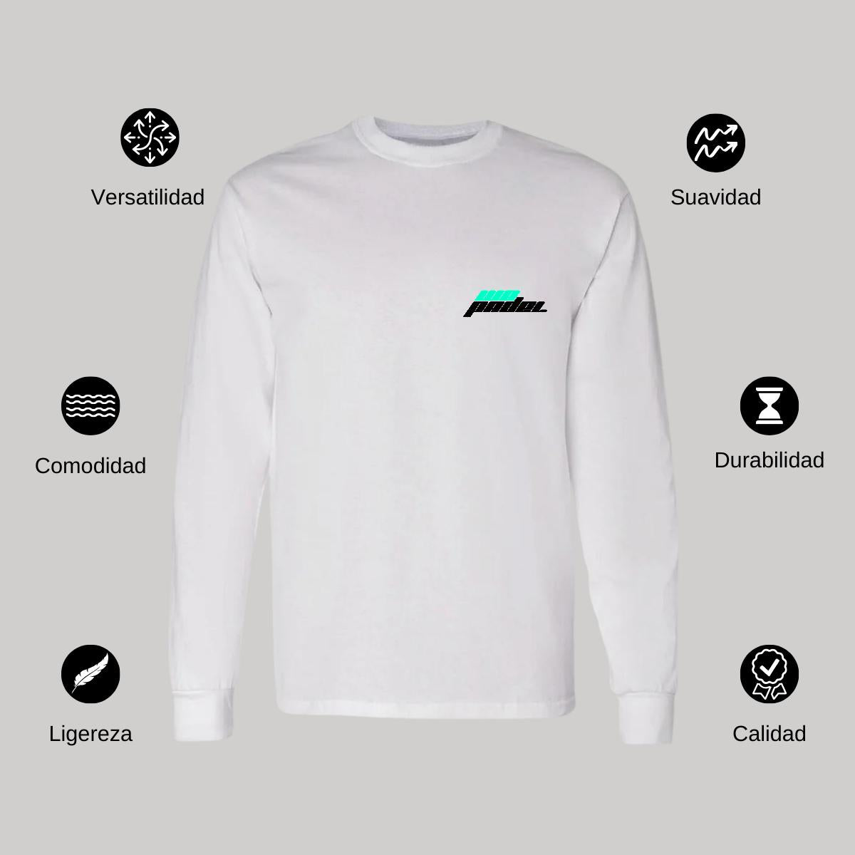 Playera Manga Larga Algodón Blanco Escudo