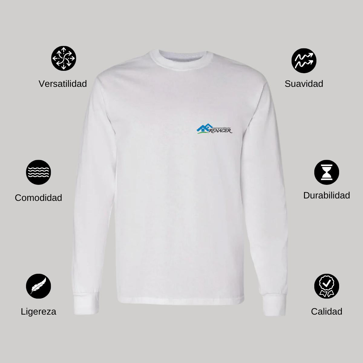 Playera Manga Larga Algodón Blanco Escudo