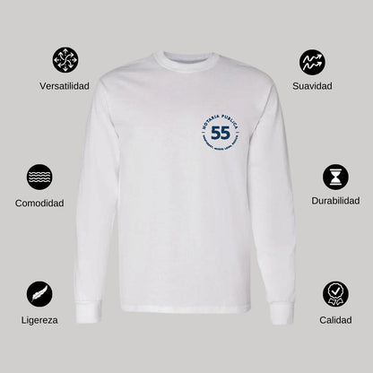 Playera Manga Larga Algodón Blanco Escudo