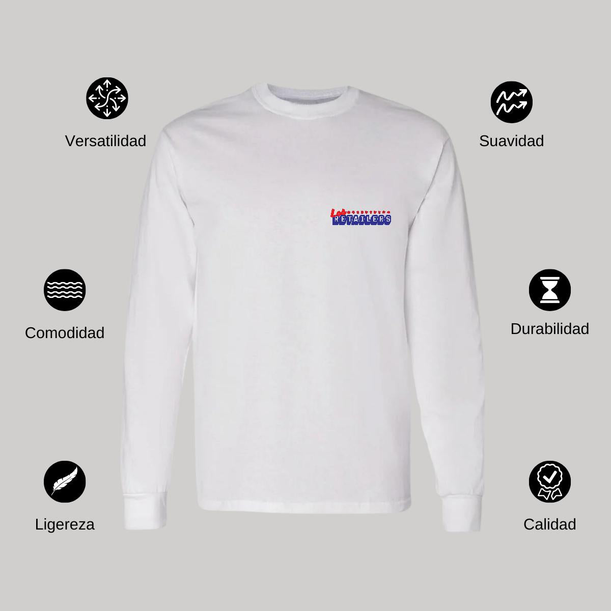 Playera Manga Larga Algodón Blanco Escudo