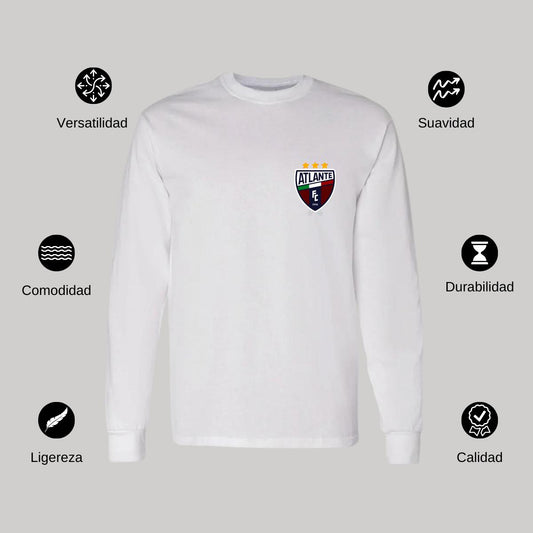 Playera Manga Larga Algodón Blanco Escudo