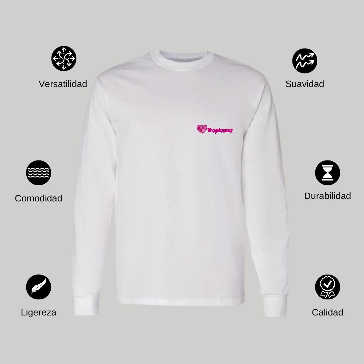 Playera Manga Larga Algodón Blanco Escudo