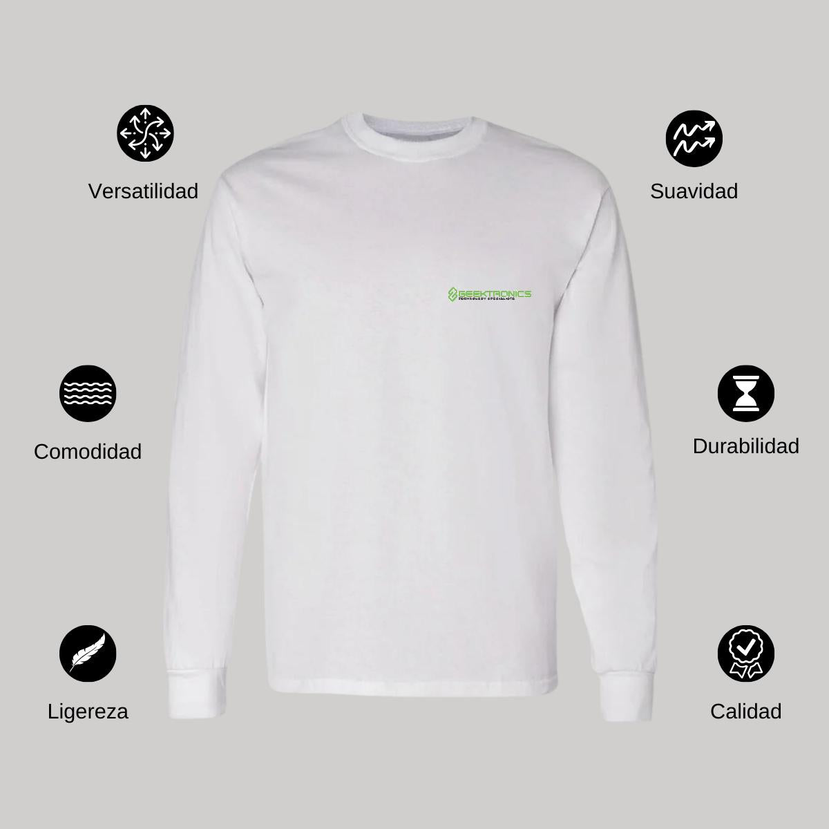 Playera Manga Larga Algodón Blanco Escudo