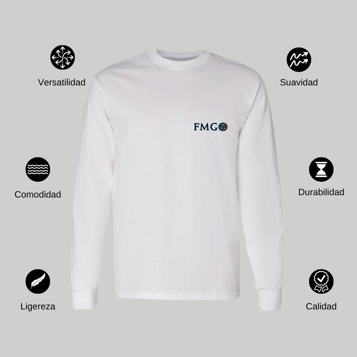 Playera Manga Larga Algodón Blanco Escudo