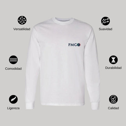 Playera Manga Larga Algodón Blanco Escudo