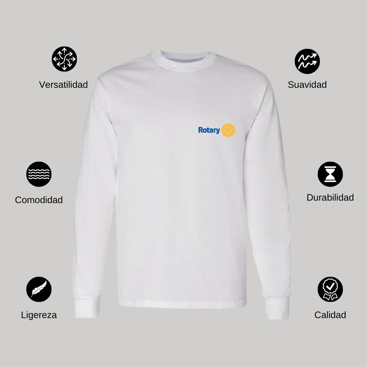 Playera Manga Larga Algodón Blanco Escudo