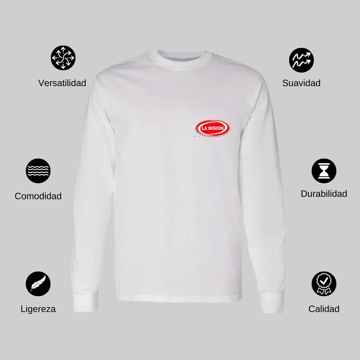 Playera Manga Larga Algodón Blanco Escudo