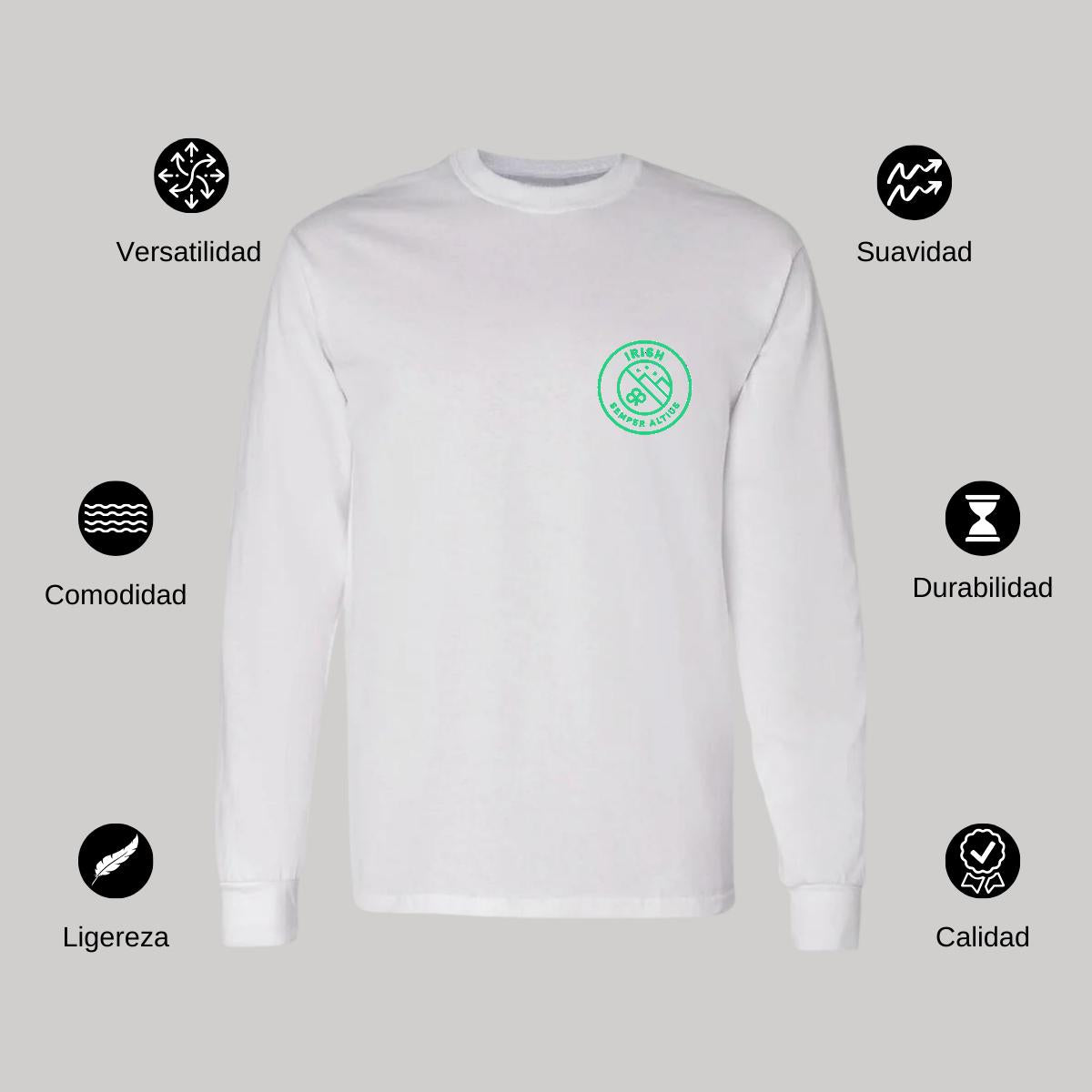Playera Manga Larga Algodón Blanco Escudo