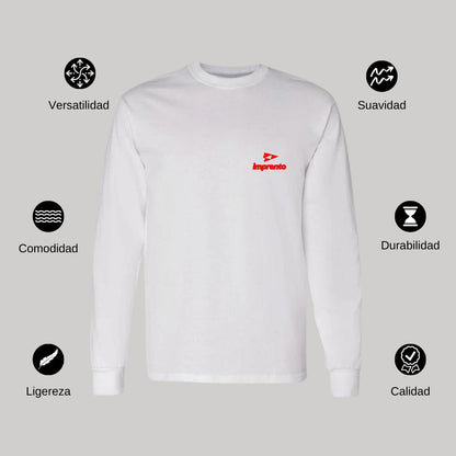 Playera Manga Larga Algodón Blanco Escudo