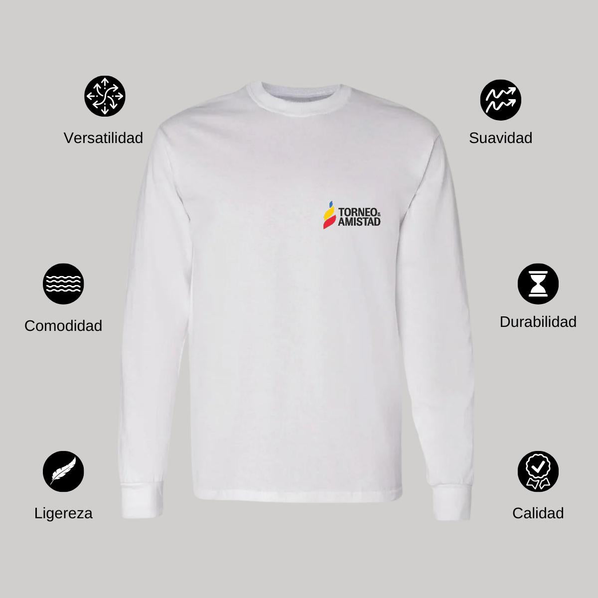 Playera Manga Larga Algodón Blanco Escudo