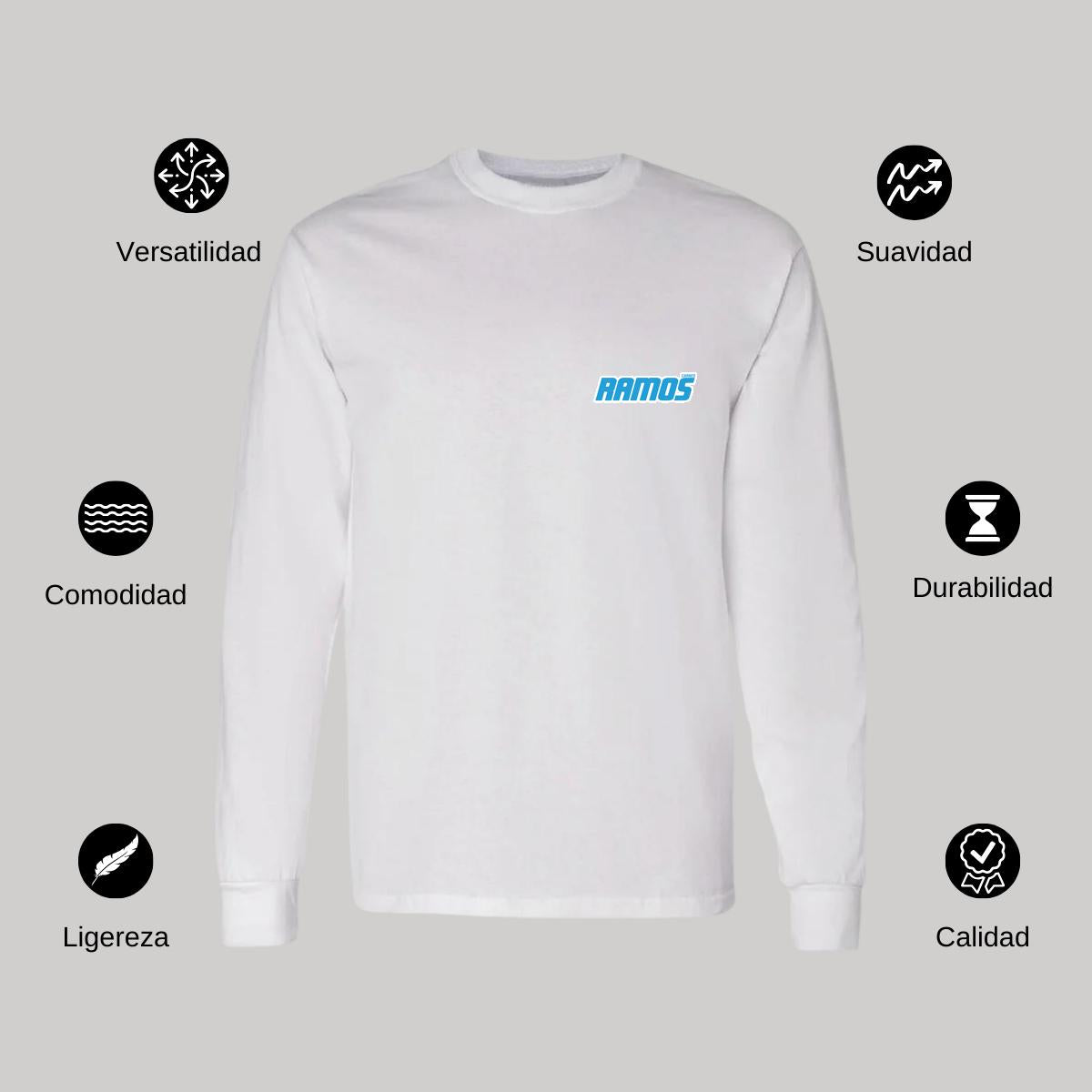 Playera Manga Larga Algodón Blanco Escudo