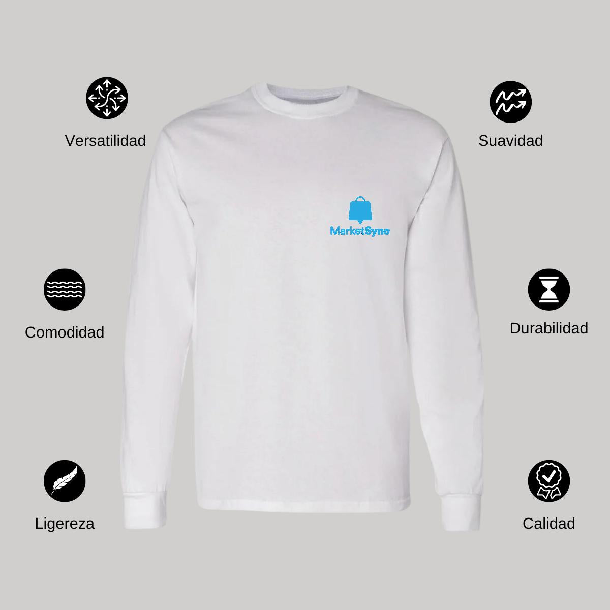 Playera Manga Larga Algodón Blanco Escudo