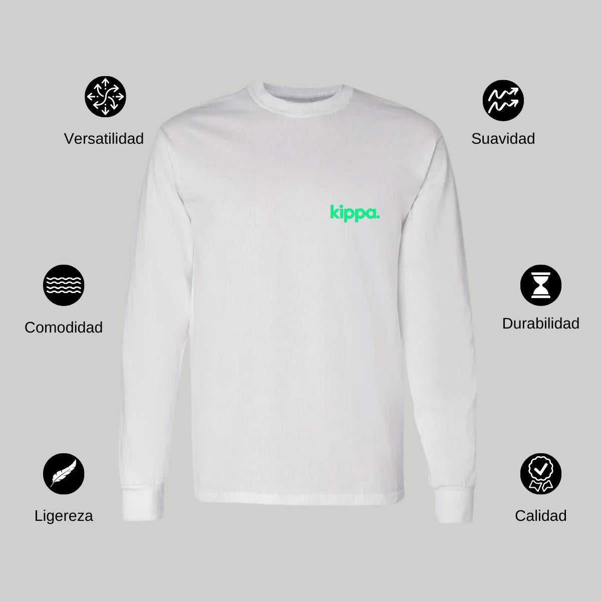 Playera Manga Larga Algodón Blanco Escudo