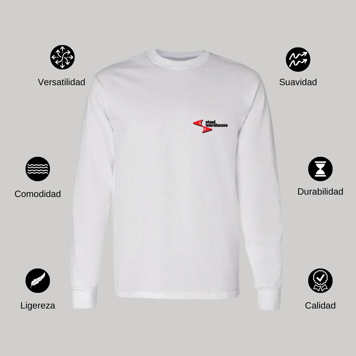 Playera Manga Larga Algodón Blanco Escudo