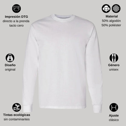 Playera Manga Larga Algodón Blanco Escudo