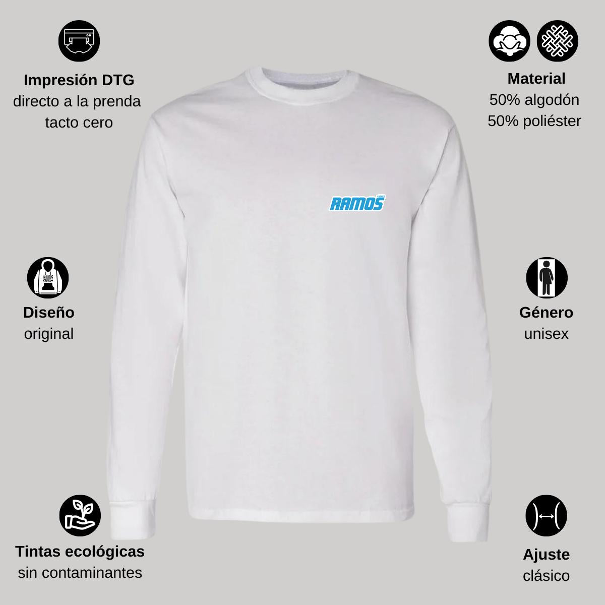 Playera Manga Larga Algodón Blanco Escudo