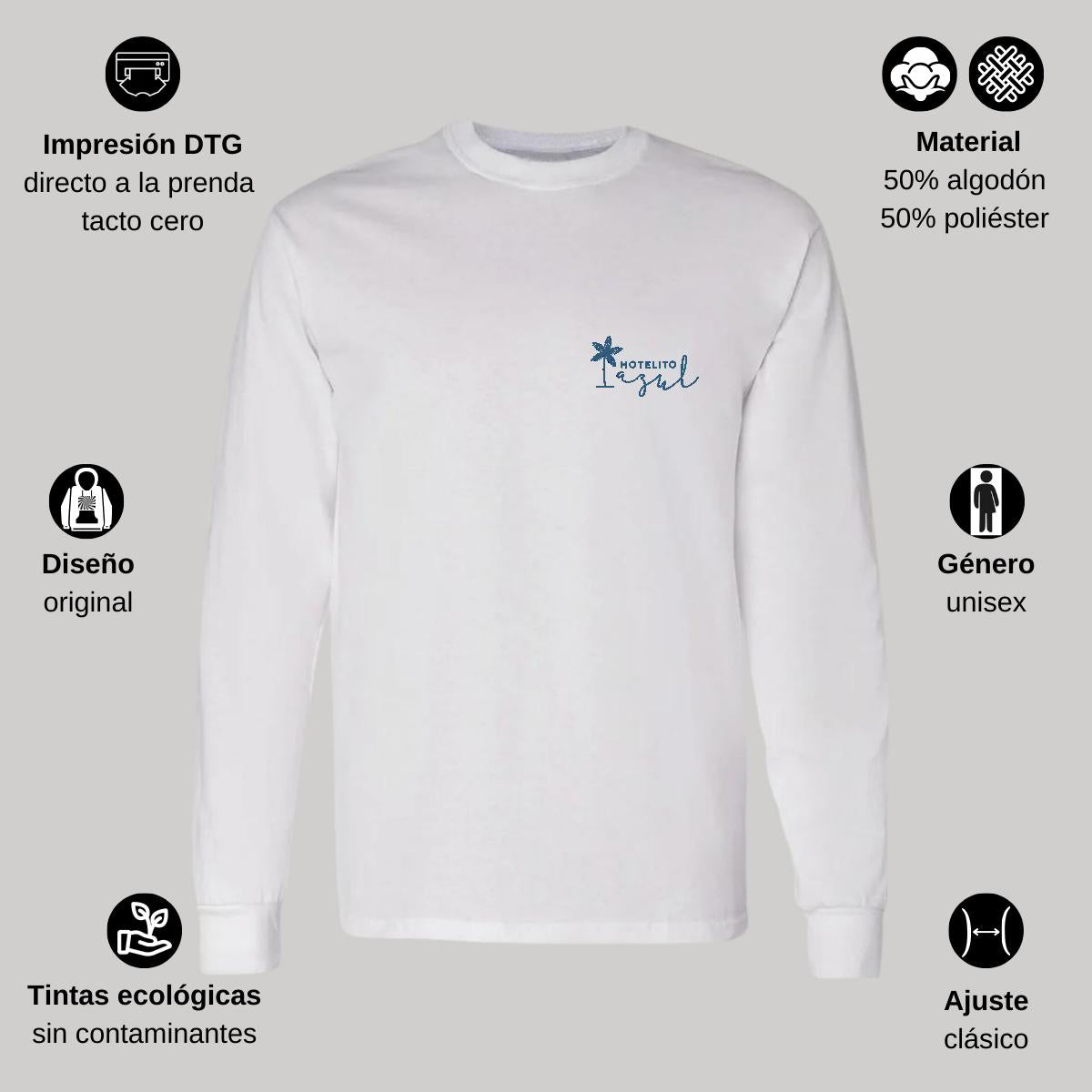 Playera Manga Larga Algodón Blanco Escudo