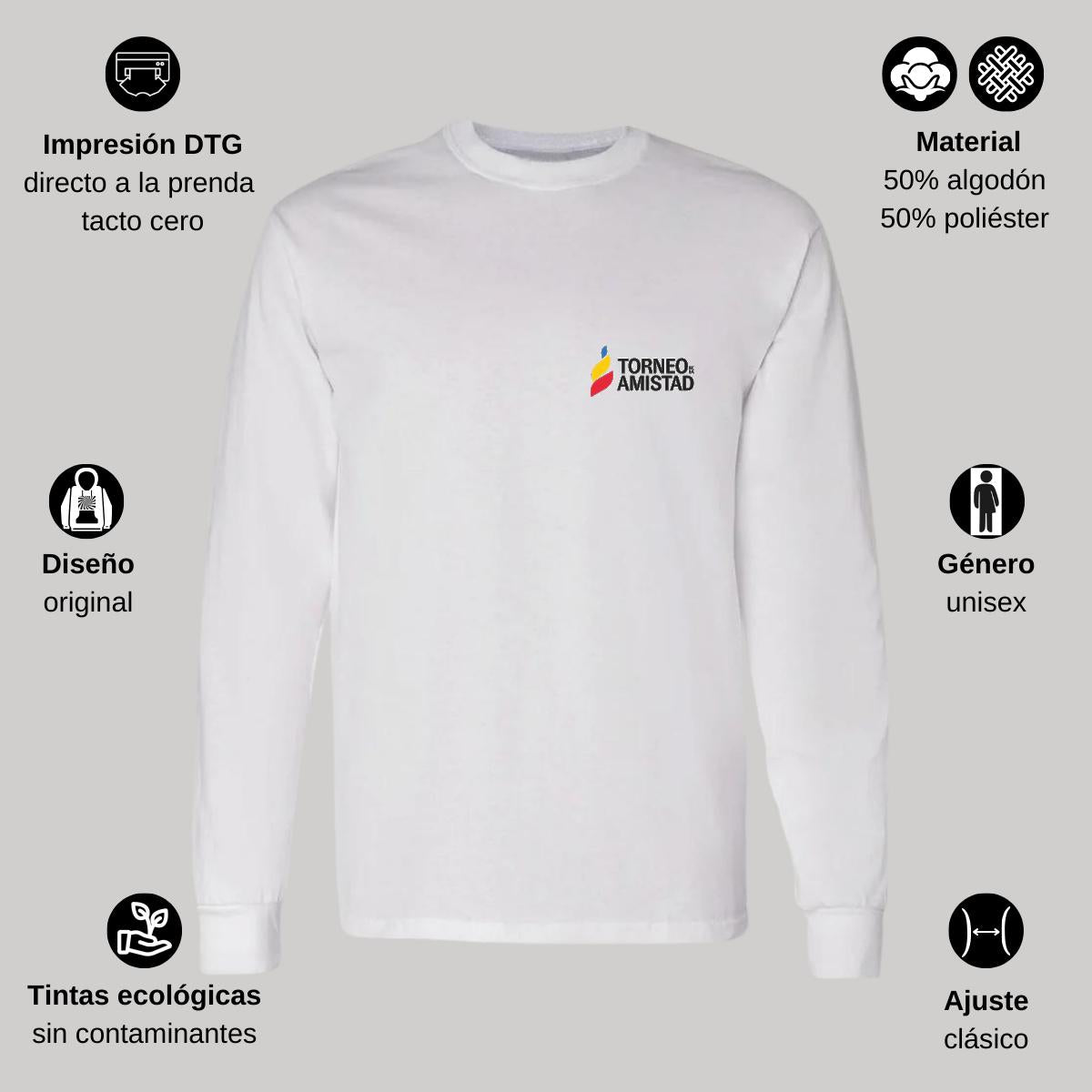 Playera Manga Larga Algodón Blanco Escudo