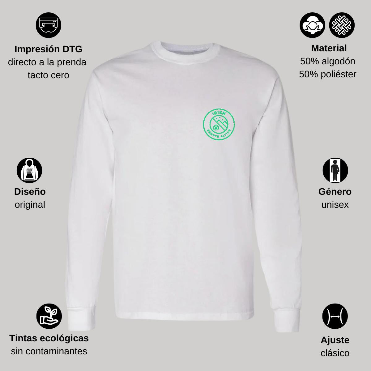 Playera Manga Larga Algodón Blanco Escudo
