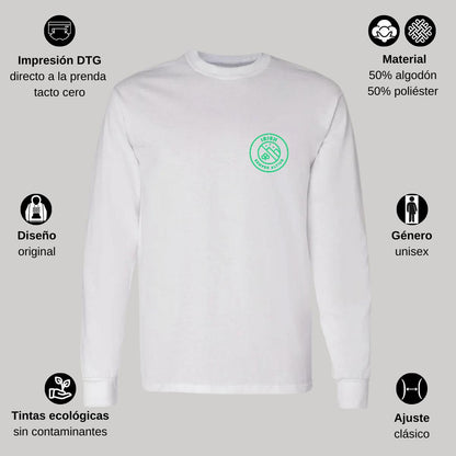 Playera Manga Larga Algodón Blanco Escudo