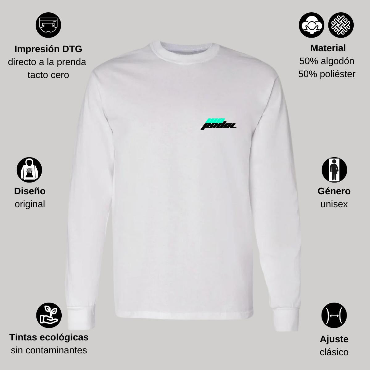 Playera Manga Larga Algodón Blanco Escudo
