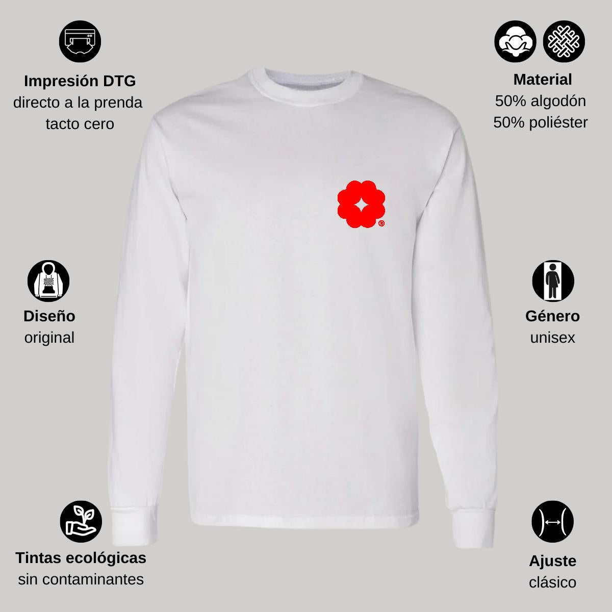 Playera Manga Larga Algodón Blanco Escudo