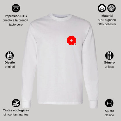 Playera Manga Larga Algodón Blanco Escudo