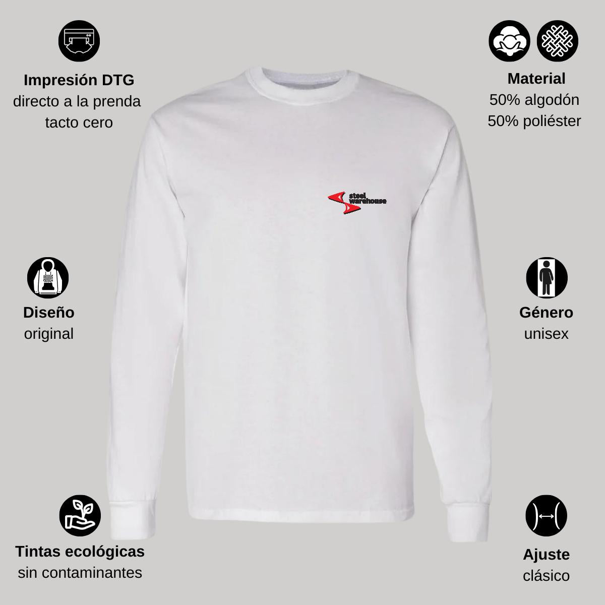 Playera Manga Larga Algodón Blanco Escudo