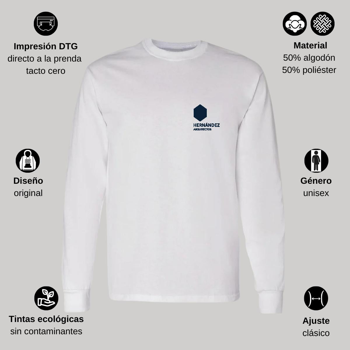 Playera Manga Larga Algodón Blanco Escudo