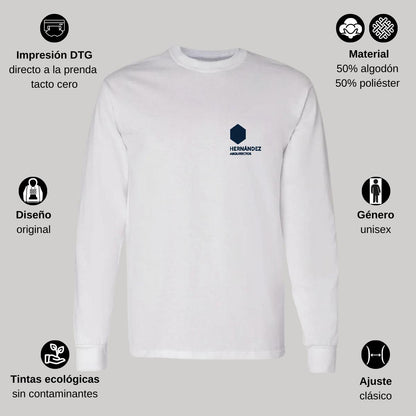 Playera Manga Larga Algodón Blanco Escudo