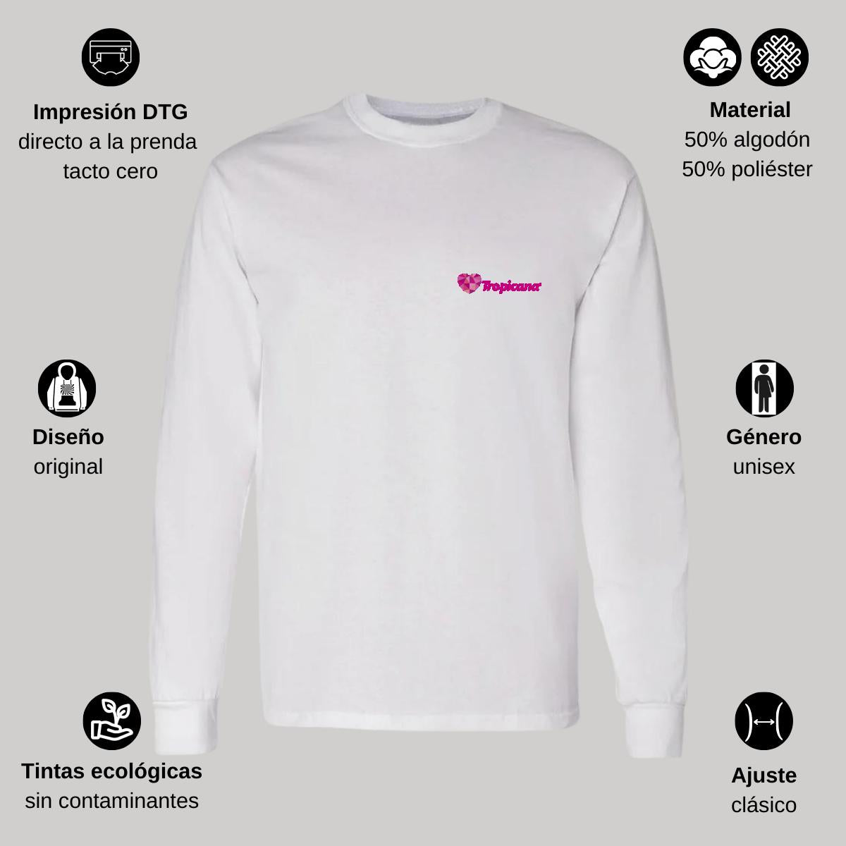 Playera Manga Larga Algodón Blanco Escudo