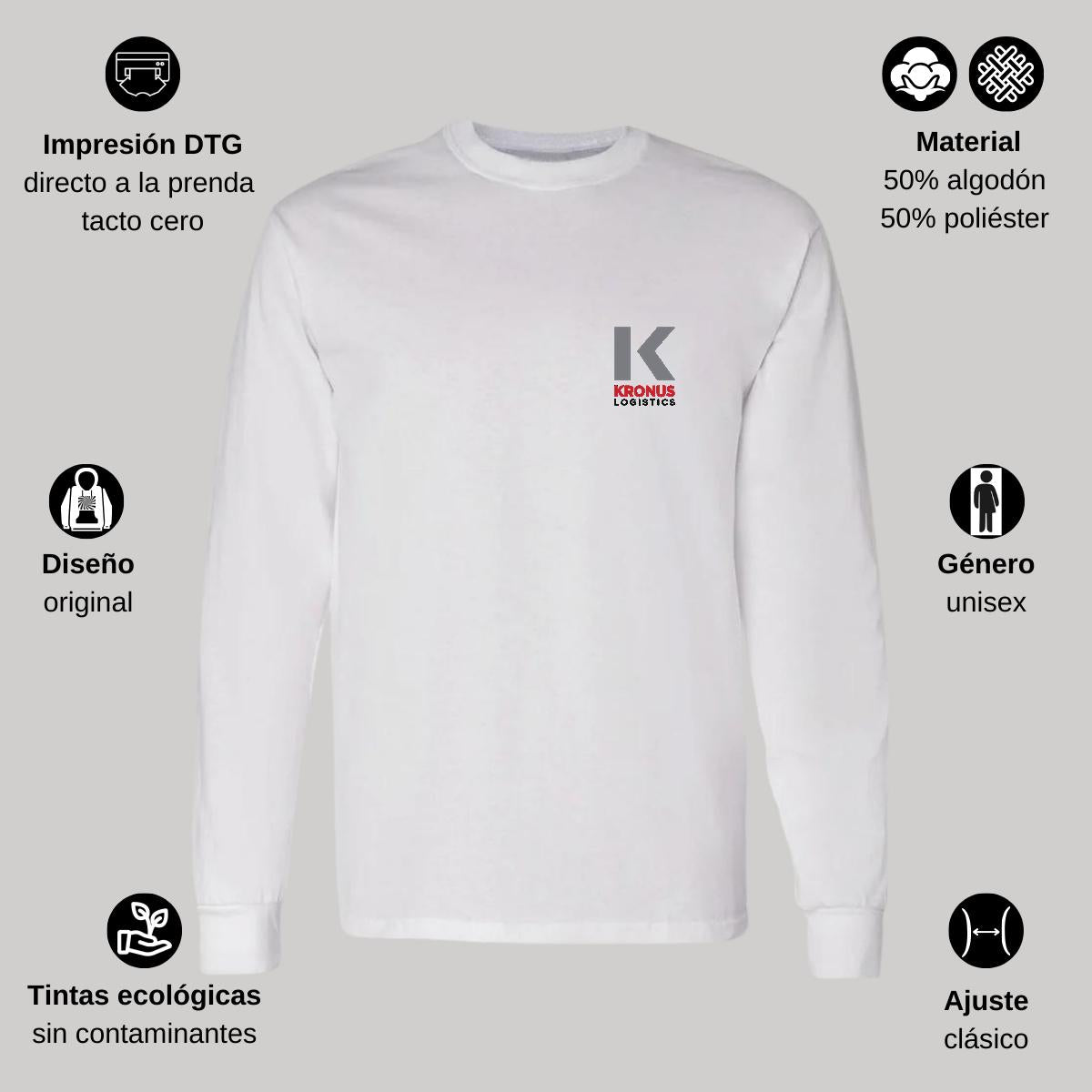 Playera Manga Larga Algodón Blanco Escudo