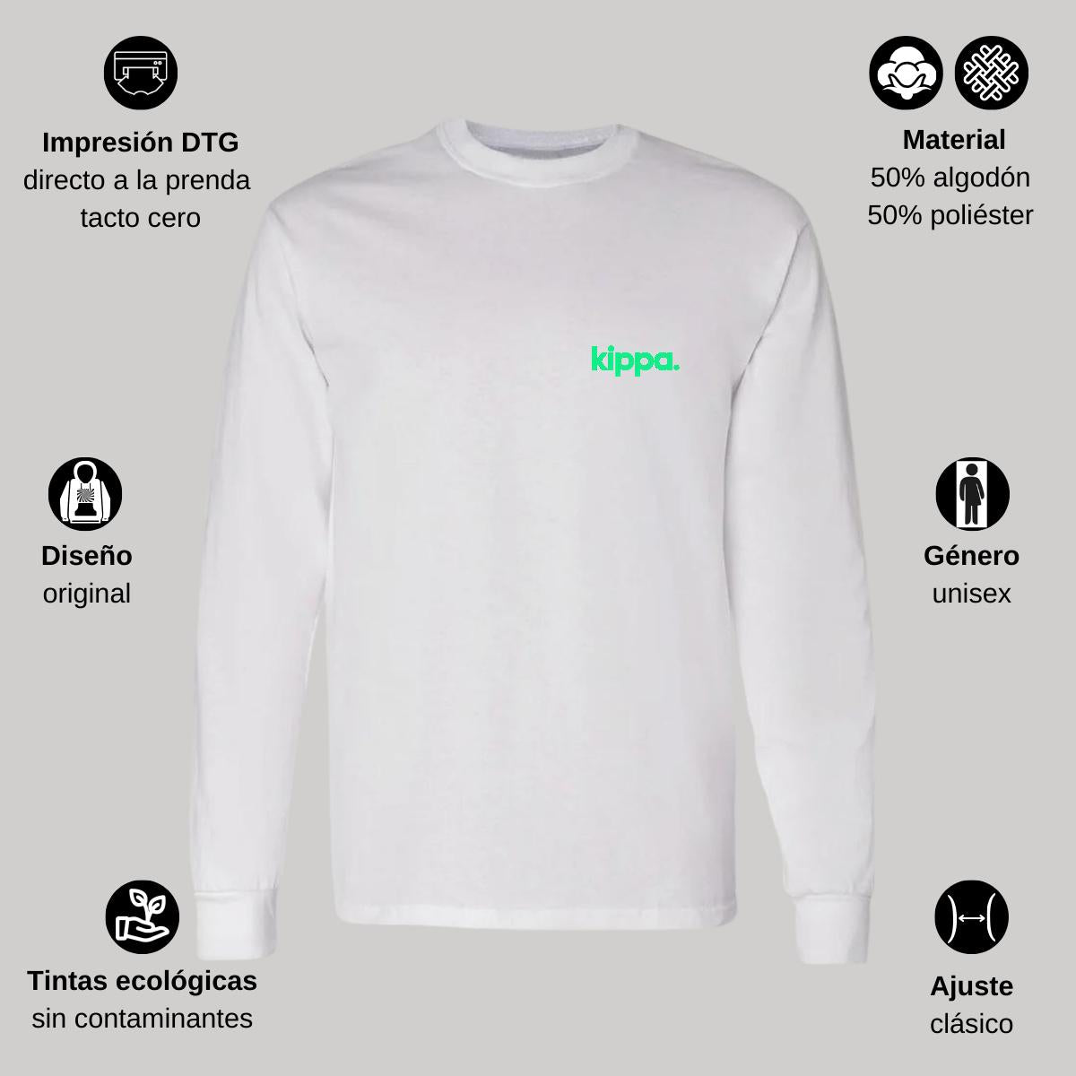 Playera Manga Larga Algodón Blanco Escudo