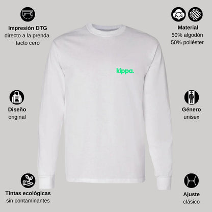 Playera Manga Larga Algodón Blanco Escudo