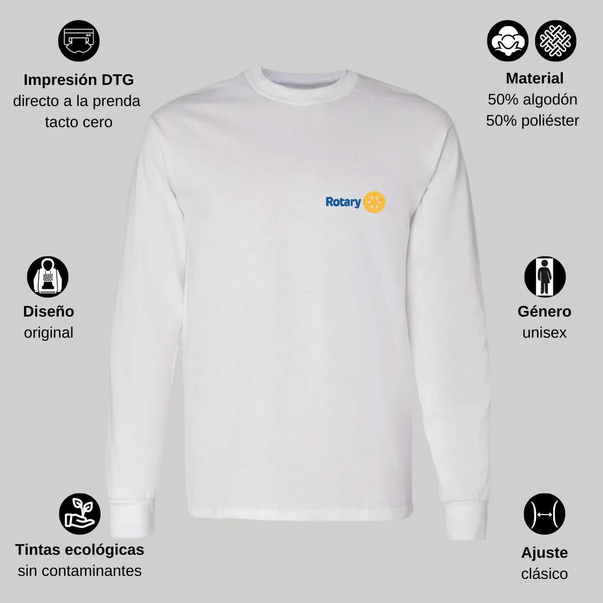 Playera Manga Larga Algodón Blanco Escudo