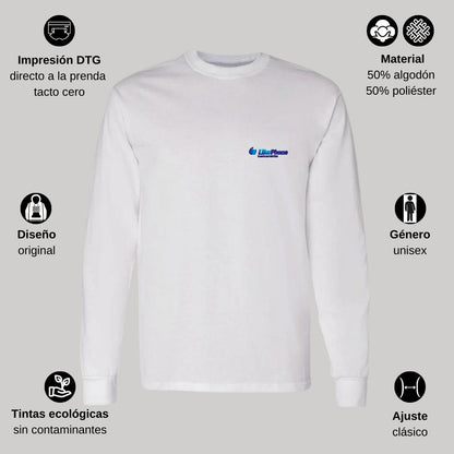 Playera Manga Larga Algodón Blanco Escudo