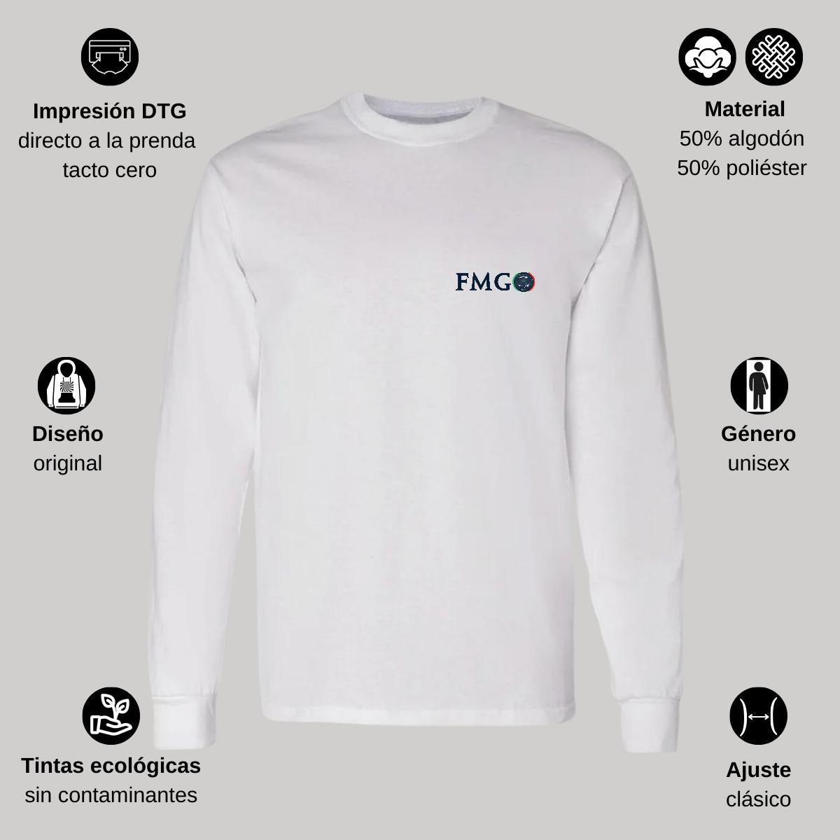 Playera Manga Larga Algodón Blanco Escudo