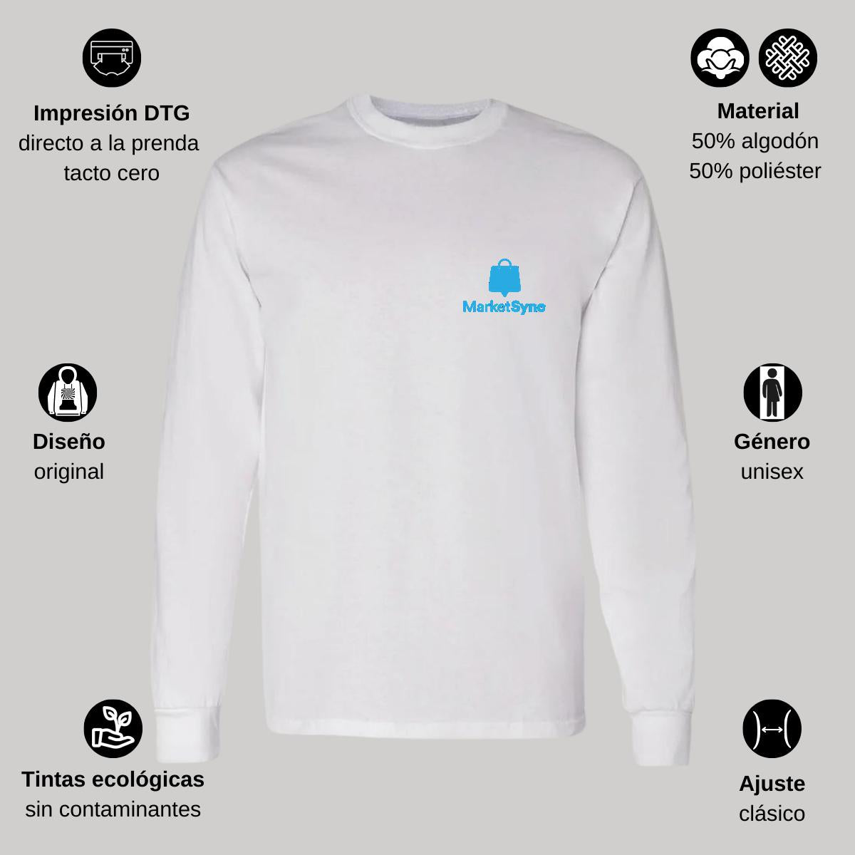 Playera Manga Larga Algodón Blanco Escudo