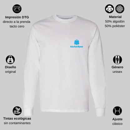 Playera Manga Larga Algodón Blanco Escudo